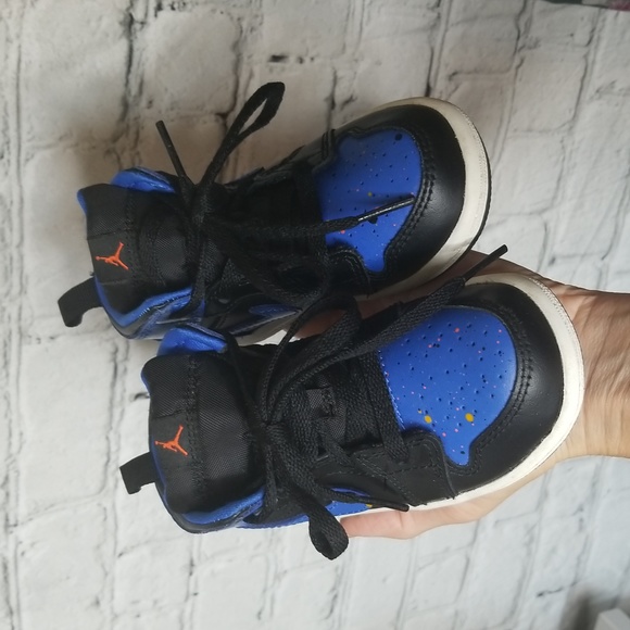 Jordan 1 Mid Hyper Paint Splatter 7C Toddler Blue Black - Picture 7 of 16